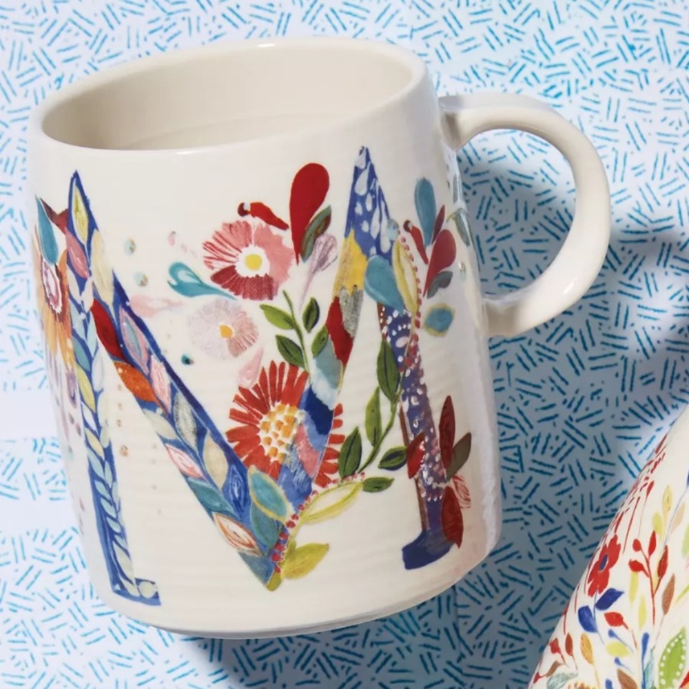 Anthropologie Petal Palette Monogram Mug w/ letter "M," by Starla M. Halfmann